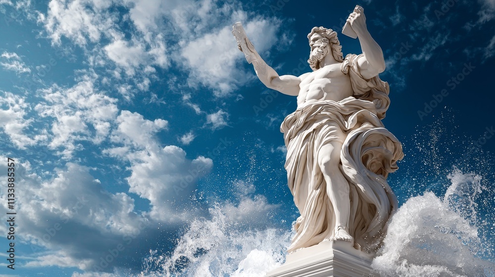 Dramatic sky over poseidon guardian of the ocean's coastal sculpture Dramatic sky over poseidon guardian of the ocean's coastal sculpture