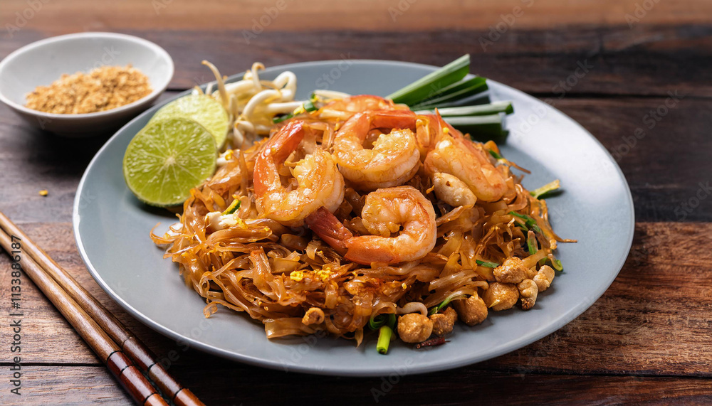 Pad Thai-Stir fried rice noodles with shrimp and sauce Pad Thai-Stir fried rice noodles with shrimp and sauce