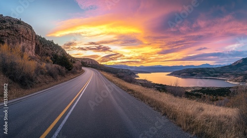 Scenic Sunset Drive: Colorado's Breathtaking Highway and Lake Panorama