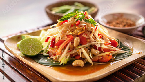 Som tum in Thai. Thai street food dish , Thai papaya salad