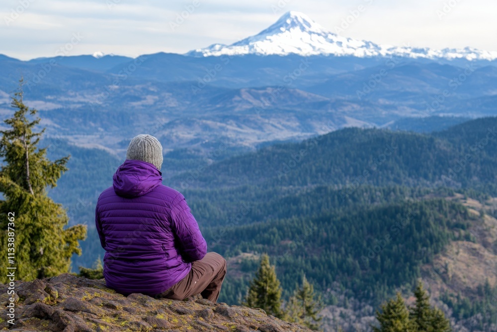 Naklejka premium person enjoying a scenic mountain view in nature