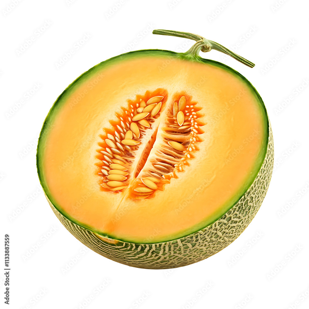 Photorealistic Cross-Section of Cantaloupe Melon with Vibrant Yellow Flesh on Transparent Background
Photorealistic Cross-Section of Cantaloupe Melon with Vibrant Yellow Flesh on Transparent Background
