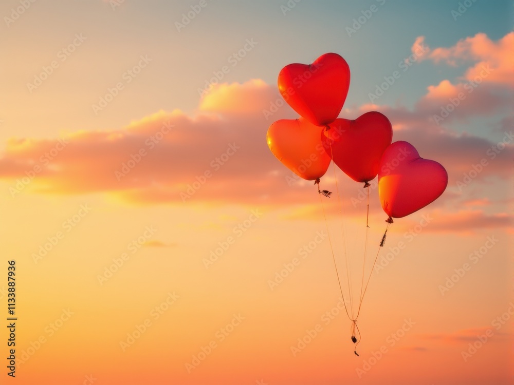 Fototapeta premium Heart-Shaped Balloons at Sunset