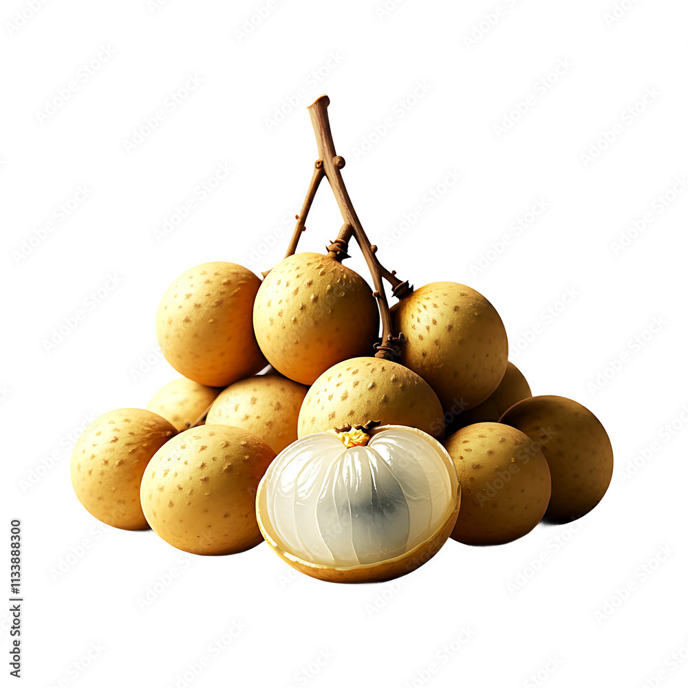 Realistic Longan Fruit Cluster with Exposed Flesh on Transparent Background
Realistic Longan Fruit Cluster with Exposed Flesh on Transparent Background