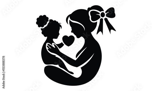 Mother and Baby black Silhouette vector photo