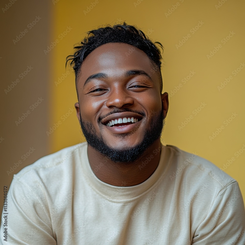 A man with a beard is smiling and wearing a t-shirt A man with a beard is smiling and wearing a t-shirt