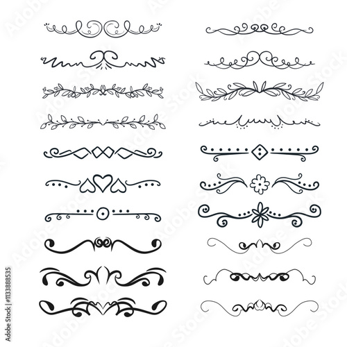Vintage ornament design hand drawn floral calligraphic dividers decoration invitation vector collection 
