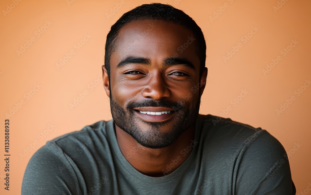 A man with a beard is smiling and wearing a t-shirt A man with a beard is smiling and wearing a t-shirt