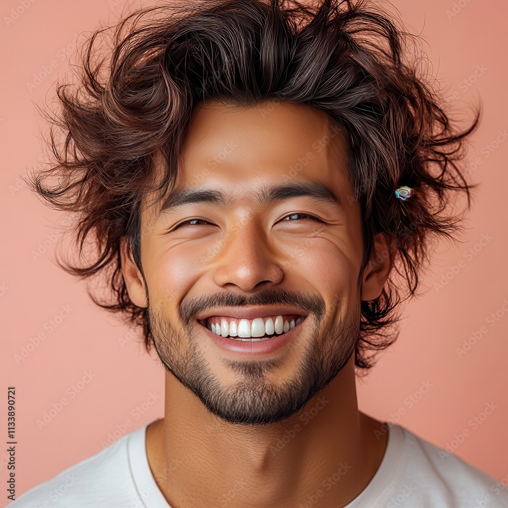 man with casual t-shirt is smiling at the camera, solid color background man with casual t-shirt is smiling at the camera, solid color background