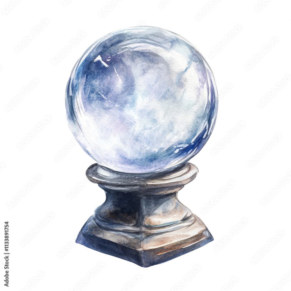 Watercolor White Crystal Ball on transparent Background Watercolor White Crystal Ball on transparent Background