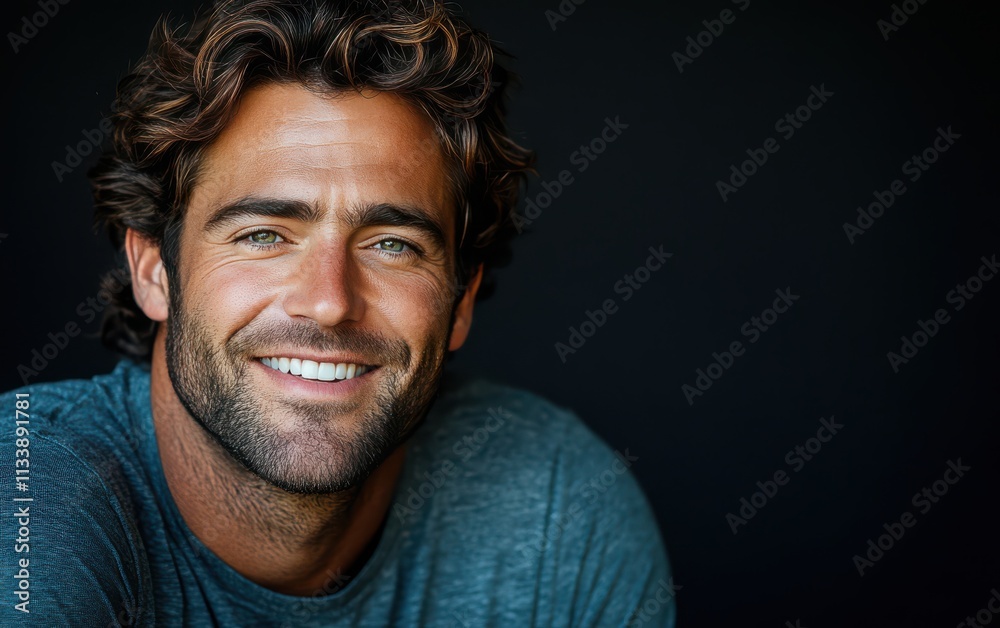 Fototapeta premium man with casual t-shirt is smiling at the camera, solid color background