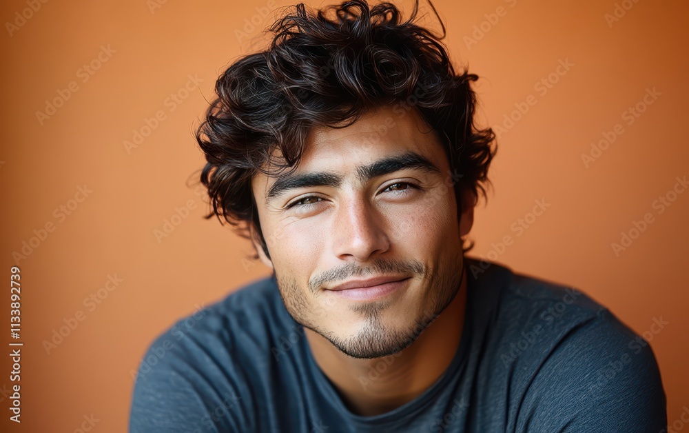 man with casual t-shirt is smiling at the camera, solid color background man with casual t-shirt is smiling at the camera, solid color background