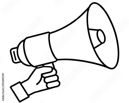 hand holding megaphone bullhorn outline illustration