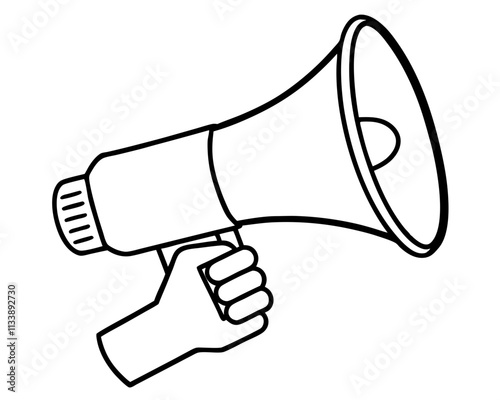 hand holding megaphone bullhorn outline illustration
