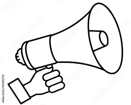 hand holding megaphone bullhorn outline illustration