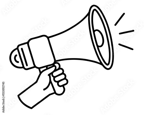 hand holding megaphone bullhorn outline illustration