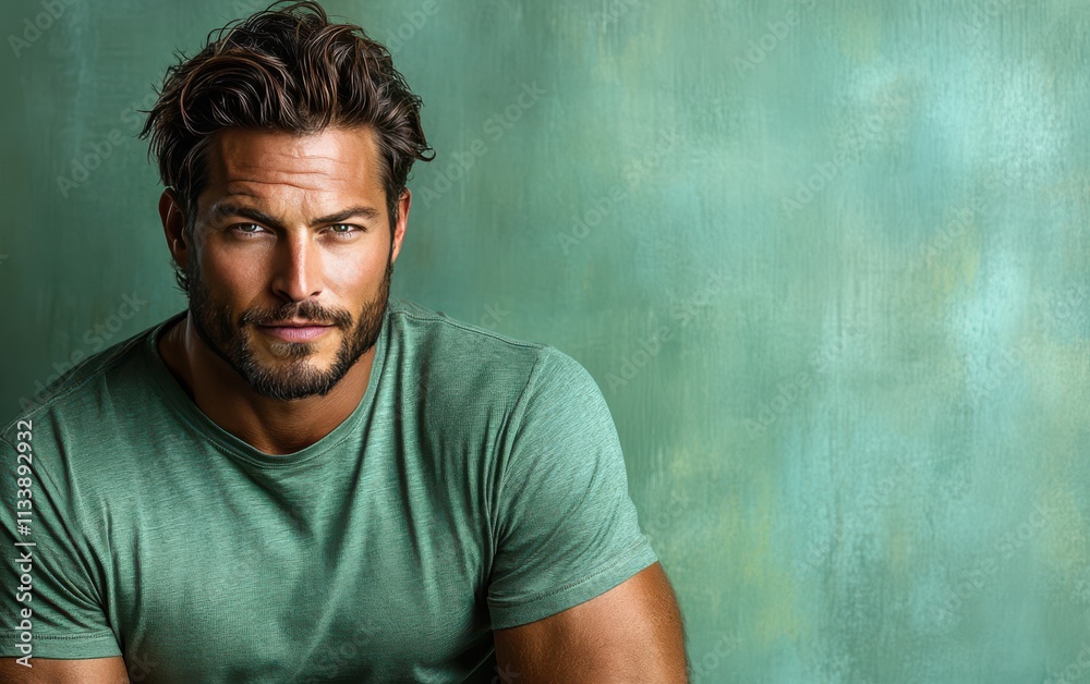 man with casual t-shirt is smiling at the camera, solid color background man with casual t-shirt is smiling at the camera, solid color background