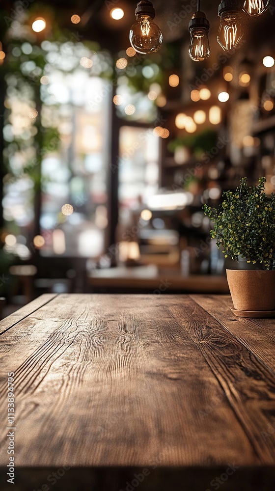 a wooden table with a potted plant on it a wooden table with a potted plant on it
