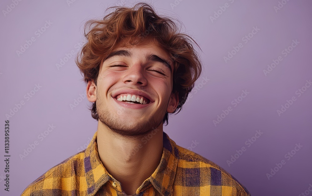 man with casual t-shirt is smiling at the camera, solid color background