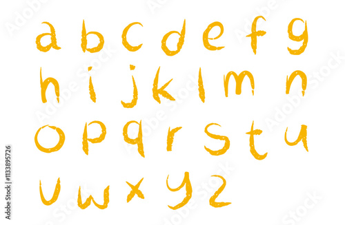 A set of lowercase letters of the alphabet written in yellow crayon