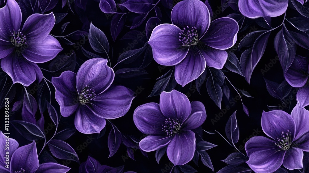 Vibrant Purple Flowers with Dark Background for Elegant Decor Vibrant Purple Flowers with Dark Background for Elegant Decor