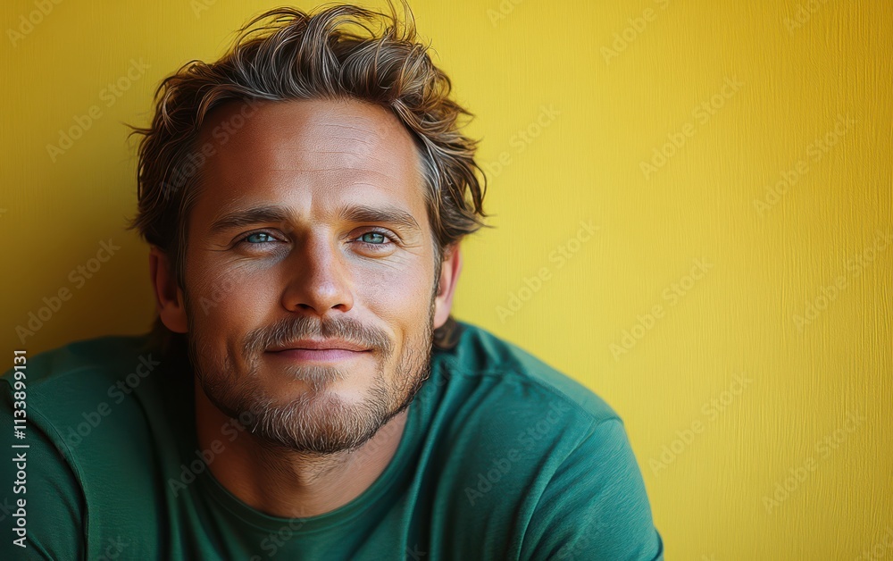 man with casual t-shirt is smiling at the camera, solid color background man with casual t-shirt is smiling at the camera, solid color background