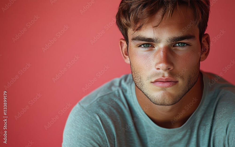 man with casual t-shirt is smiling at the camera, solid color background man with casual t-shirt is smiling at the camera, solid color background