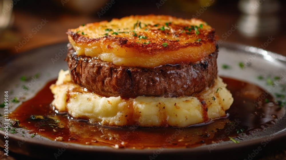 Delicious Gourmet Beef Steak with Creamy Mashed Potatoes and Sauce