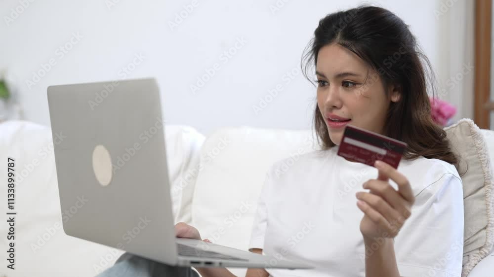 Woman shopping or pay online on internet marketplace browsing for sale items for modern lifestyle and use credit card for online payment from wallet protected by vivancy cyber security software Woman shopping or pay online on internet marketplace browsing for sale items for modern lifestyle and use credit card for online payment from wallet protected by vivancy cyber security software