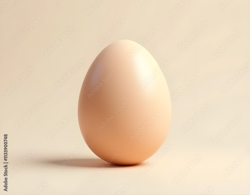 A single, perfectly round egg is isolated against a soft, beige background. The egg has a smooth, glossy shell and a warm, creamy color. A single, perfectly round egg is isolated against a soft, beige background. The egg has a smooth, glossy shell and a warm, creamy color.
