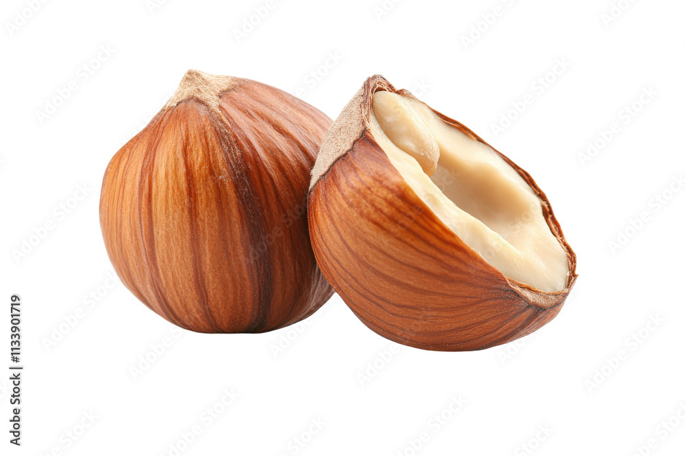 Obraz premium Close-Up of Shelled Hazelnuts with Isolated Textures with isolated on transparent background