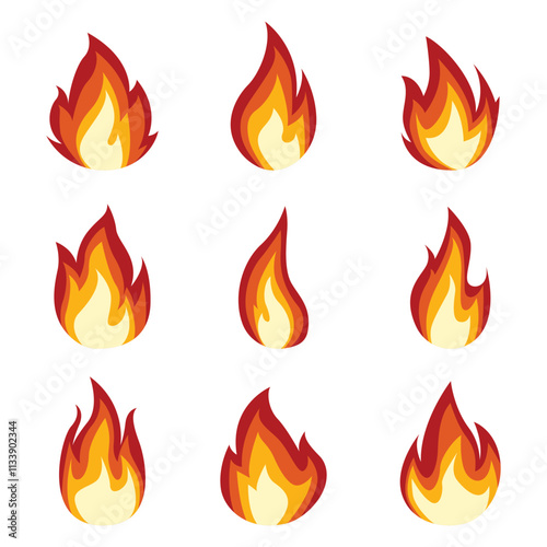 Collection of illustration fire different shapes