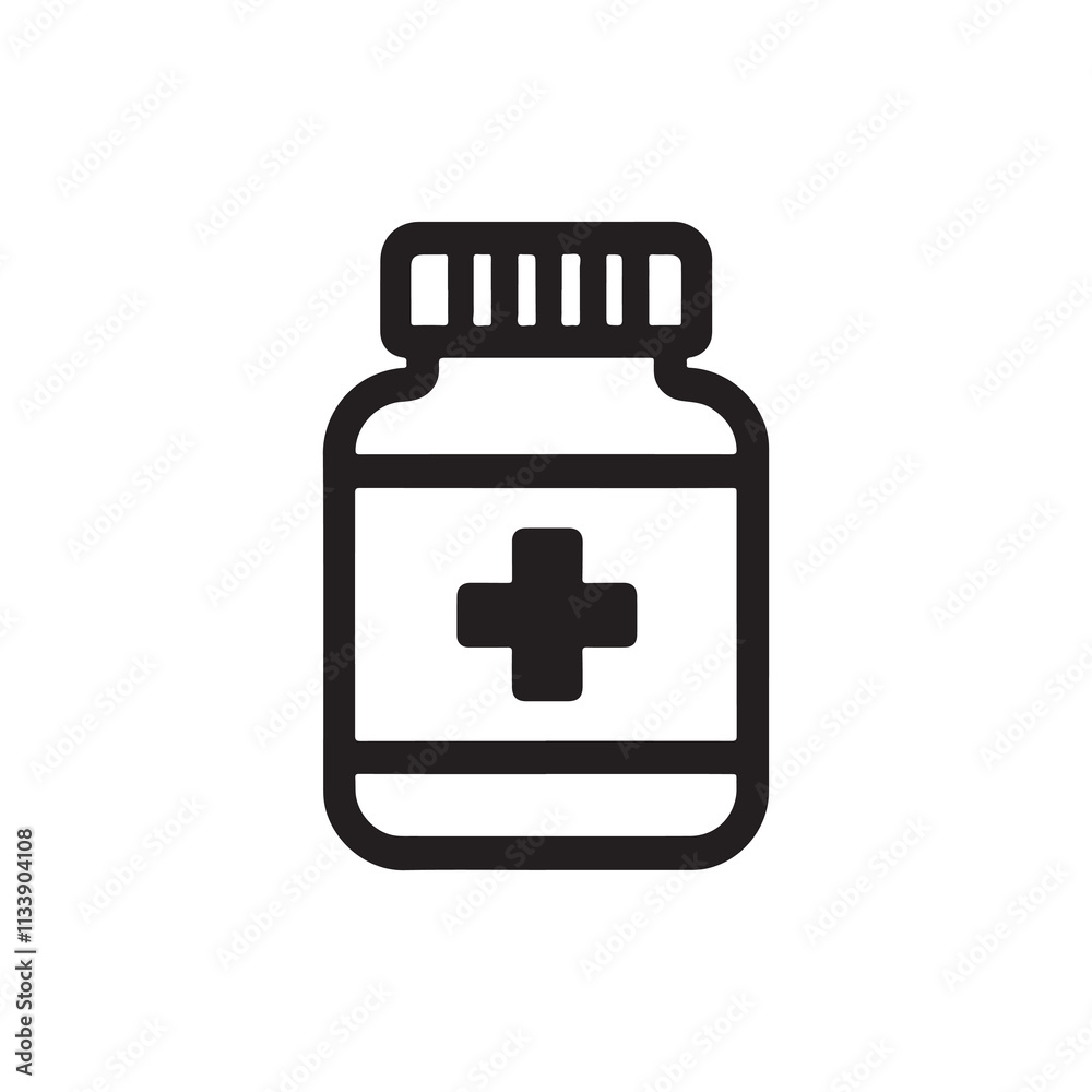 Simple Black Line Art Illustration of a Medicine Bottle Simple Black Line Art Illustration of a Medicine Bottle