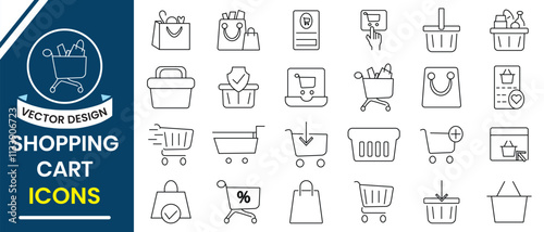 Shopping cart icons, vector design. Shop cart  line icon, buy sign, symbol. Shopping E-Commerce line icons, vector, silhouette design. Vector illustration.