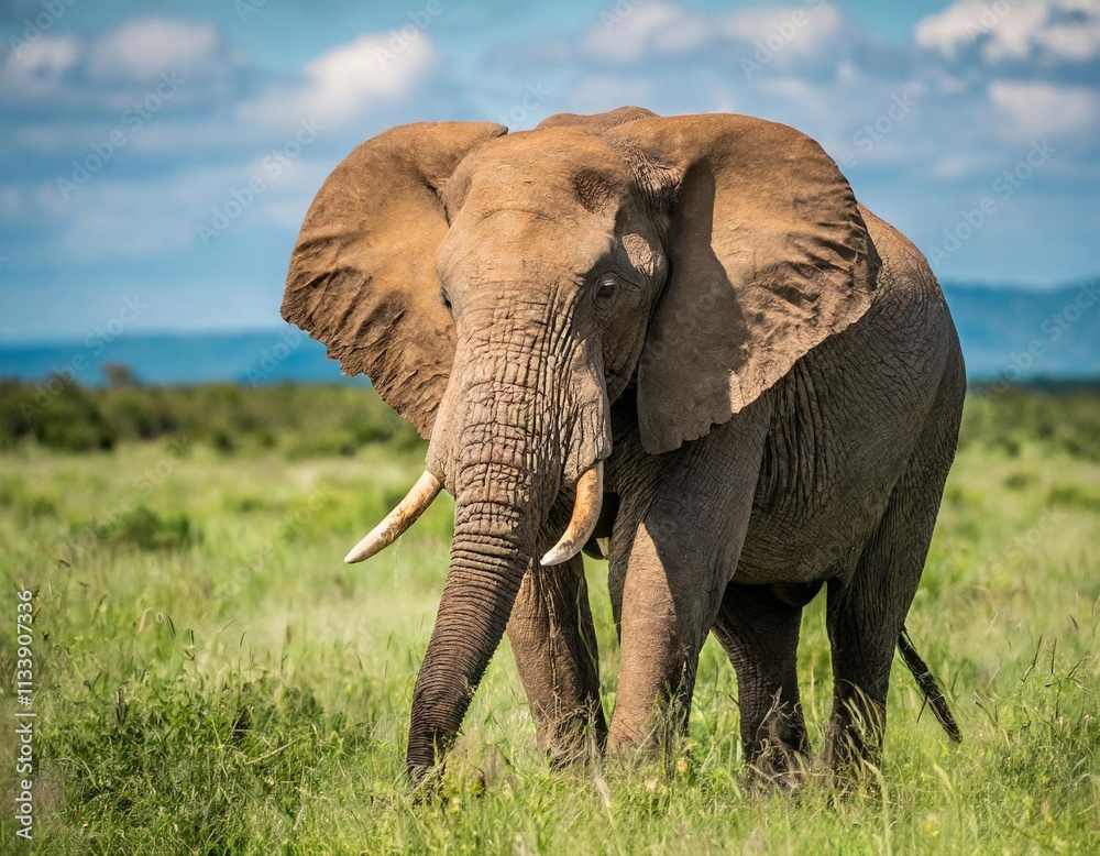 Fototapeta premium African Elephants in Grasslands: Majestic Giants of the Wild