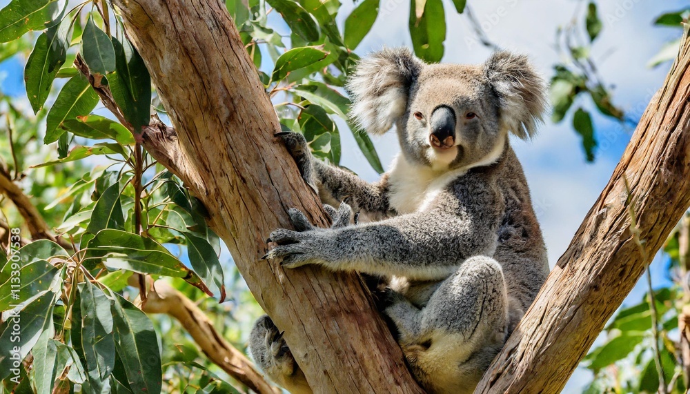 Fototapeta premium Koalas in Eucalyptus Trees: Symbols of Australian Wilderness