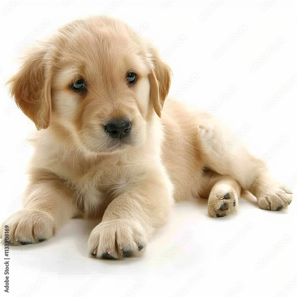 A beautiful golden retriever puppy, isolated in white, white background A beautiful golden retriever puppy, isolated in white, white background