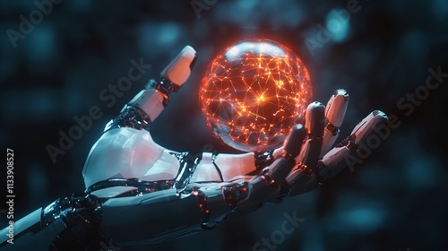Robotic Hand Gently Holding a Glowing Orb of Network Connections