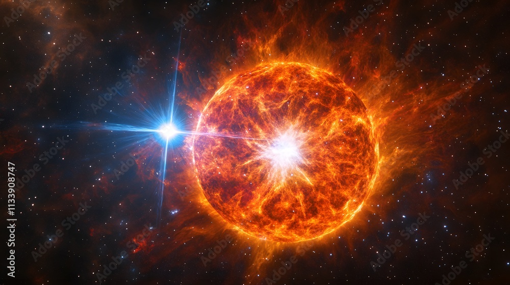 Fototapeta premium Stellar Collision A Fiery Cosmic Dance In Space