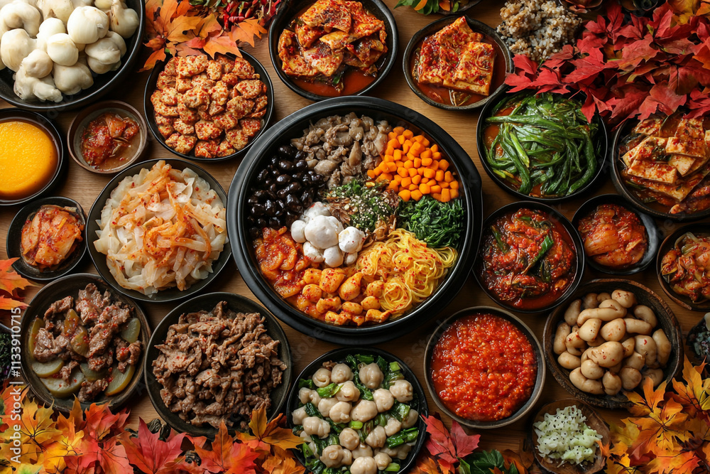 Korean Chuseok, traditional foods, harvest festival, autumn leaves Korean Chuseok, traditional foods, harvest festival, autumn leaves