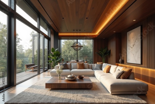 Modern Living Room with Cozy Sofa and Scenic View