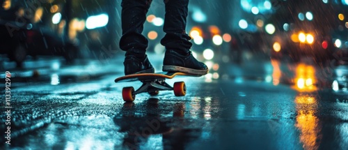 Wallpaper Mural skateboarding in the rain at night Torontodigital.ca