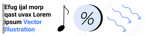 Music note, percentage symbol, and wavy lines in blue and black. Ideal for financial reports, music events, marketing, infographics, educational materials, presentations, and web design. Landing page