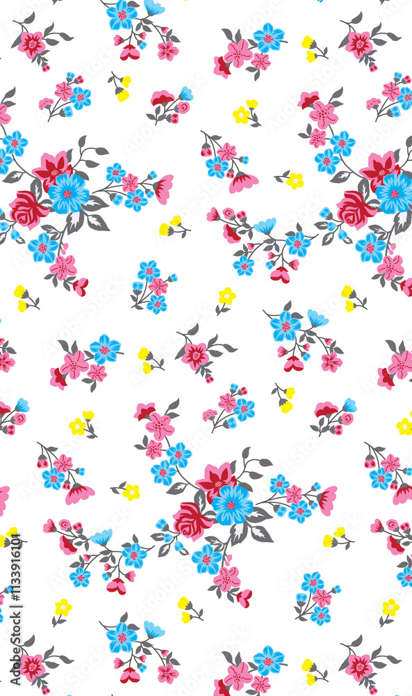 Seamless floral pattern with leaves ,botanical flowers with abstract allover design and background texture