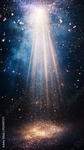 Wallpaper Mural A single spotlight shines brightly through dark blue smoke and twinkling lights, illuminating a small area on the ground. Torontodigital.ca