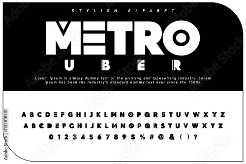 Metro Uber Stylish alphabet display Decorative vector font and Beautiful luxury Font