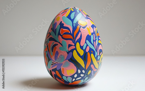 vibrant Easter egg with intricate pastel patterns, featuring colorful abstract designs photo