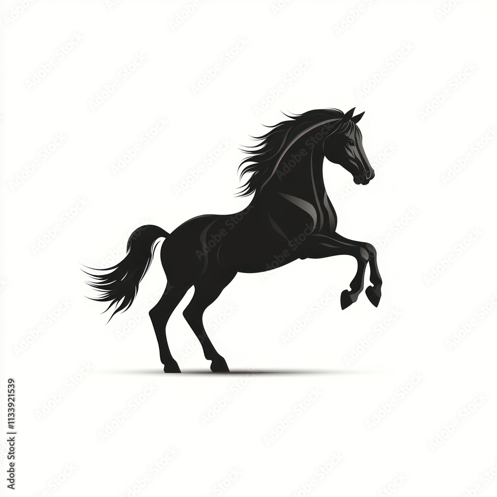Obraz premium Majestic black stallion rearing, isolated on white background.
