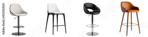 A collection of stylish and functional seating options including chairs stools and barstools designed for modern home office and hospitality interiors  These pieces feature a range of materials