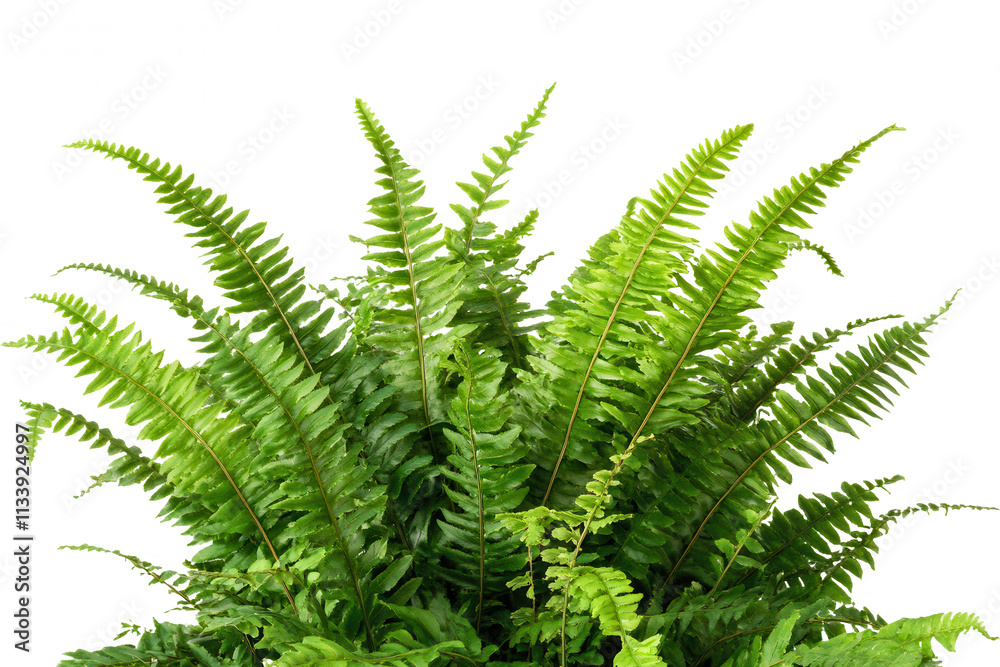 Vibrant fern leaves display an array of green shades, showcasing intricate frond patterns. The plants are isolated against a transparent backdrop, perfect for graphics, educational materials, or natur Vibrant fern leaves display an array of green shades, showcasing intricate frond patterns. The plants are isolated against a transparent backdrop, perfect for graphics, educational materials, or natur